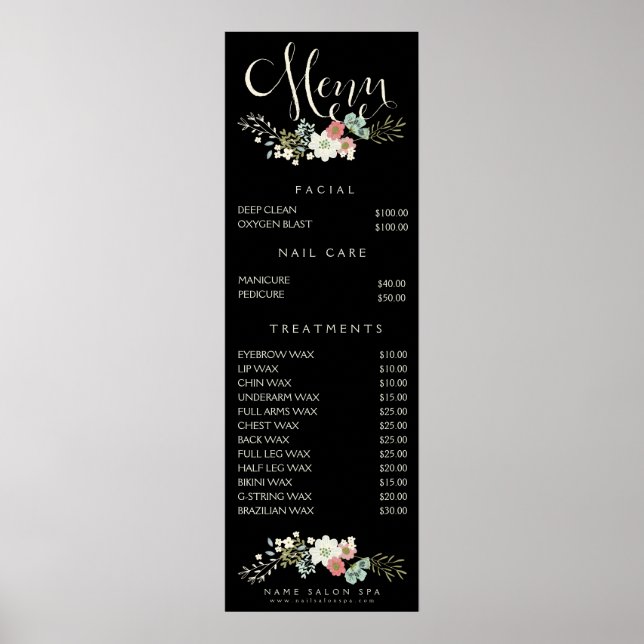 Affiche Wall Imprimer Salon Spa Beauticier Menu Tarifs (Devant)