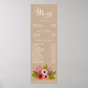 Affiche Wall Imprimer Salon Spa Beauticier Menu Tarifs