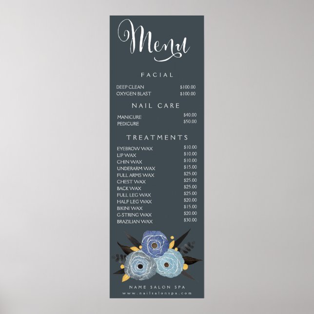 Affiche Wall Imprimer Salon Spa Beauticier Menu Tarifs (Devant)