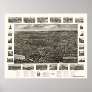 Affiche Wallingford, carte panoramique de CT - 1905