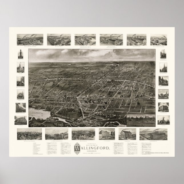 Affiche Wallingford, CT Carte panoramique - 1905 (Devant)
