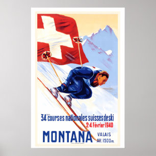 Affiche Wallis Valais Suisse Courses Nationales de Ski Sui