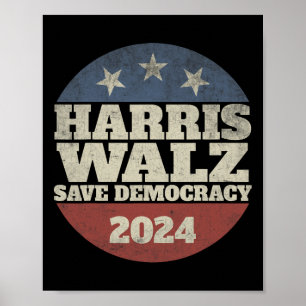 Affiche Waltz 2024 Save Democracy Shirt Retro Button Elect