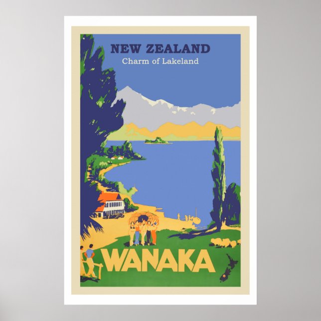 Affiche Wanaka, Vintage voyage néo-zélandais (Devant)