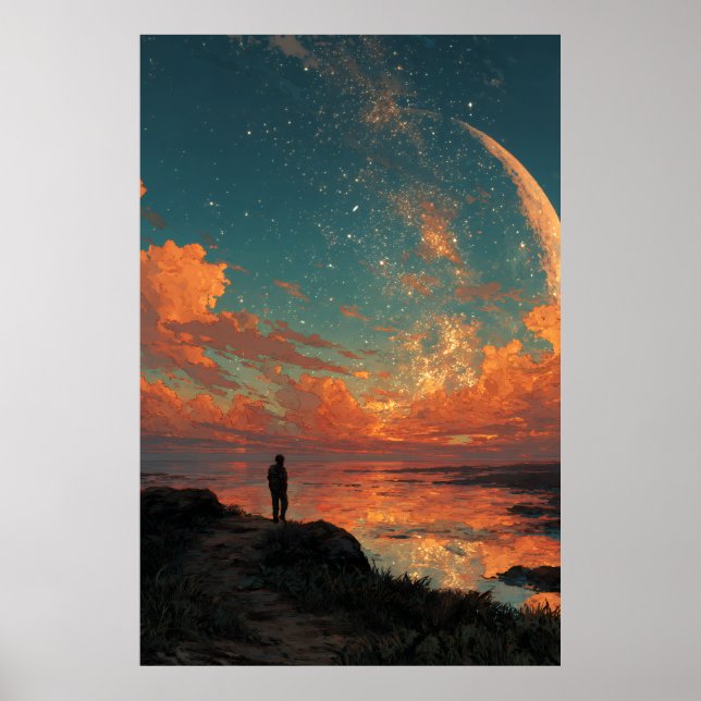 Affiche Wanderer Under Giant Crescent Moon (Devant)