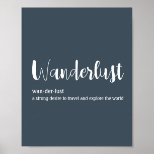 Affiche Wanderlust définition blanc gris bleu couleur