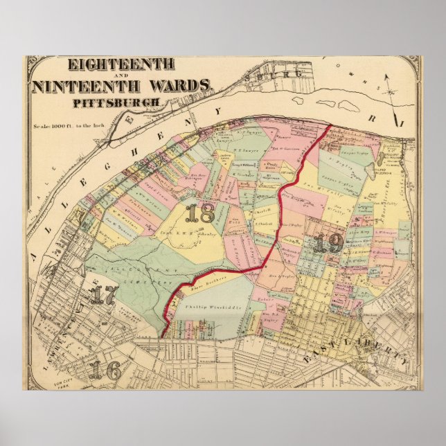 Affiche Wards 1819 de Pittsburgh, Pennsyvania (Devant)