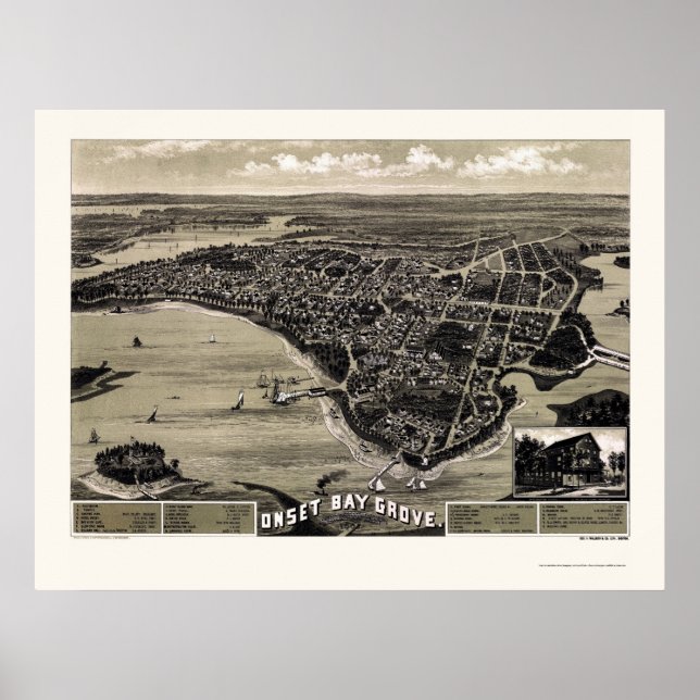 Affiche Wareham, MA Carte panoramique - 1885 (Devant)