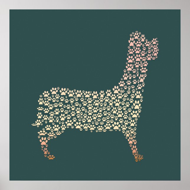 Affiche Warm Gold Gradient Paw Print Dog Silhouette Fabric (Devant)