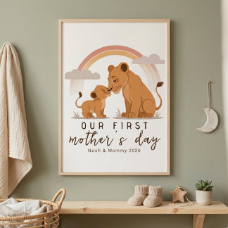 Affiche Warm Lion Mom Baby First Mothers Day Calm Love Art