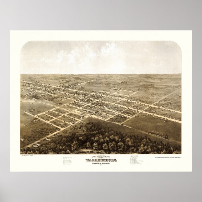 Affiche Warrensburg, MO Carte panoramique - 1869 (Devant)