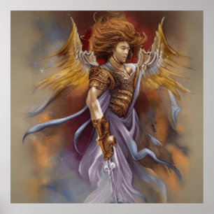Affiche Warrior Angel Of Protection In Watercolor Lavender