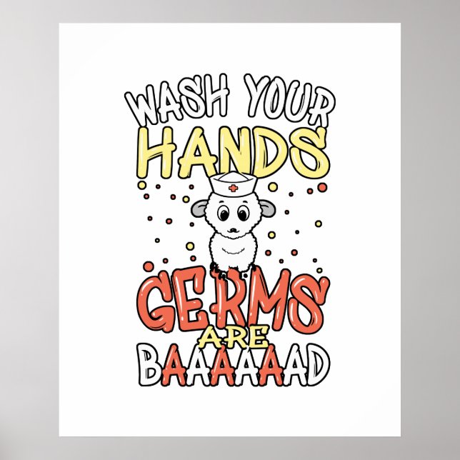 Affiche Wash Your Hands Germs Are Bad School Nurse Sheep (Devant)