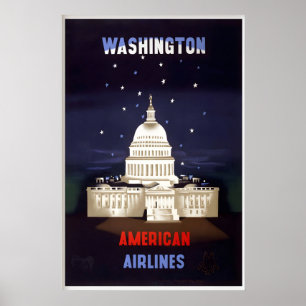 Affiche Washington Capitole Américain États-Unis Vintage