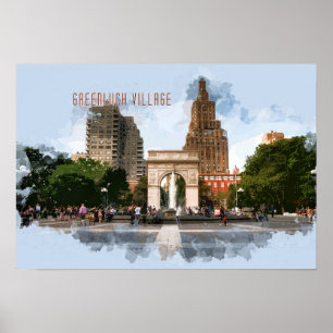 Affiche Washington Carré Park Greenwich Village avec TEXTE