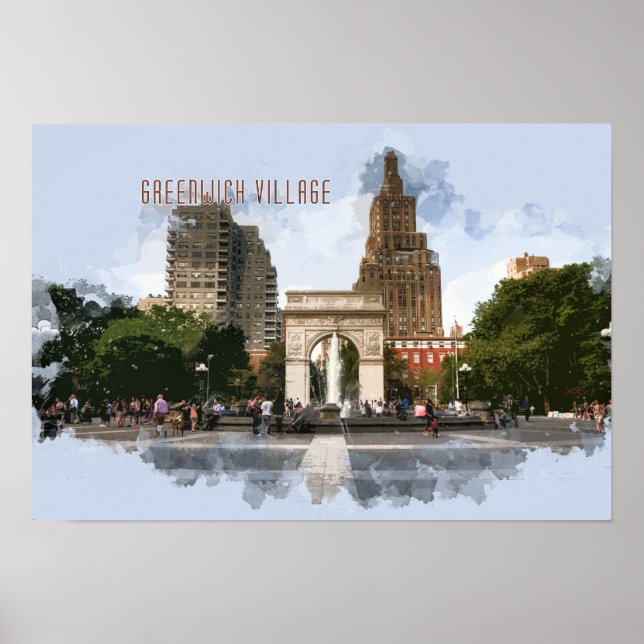 Affiche Washington Carré Park Greenwich Village avec TEXTE (Devant)