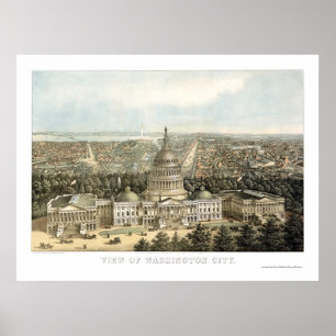 Affiche Washington, carte panoramique de C.C - 1857