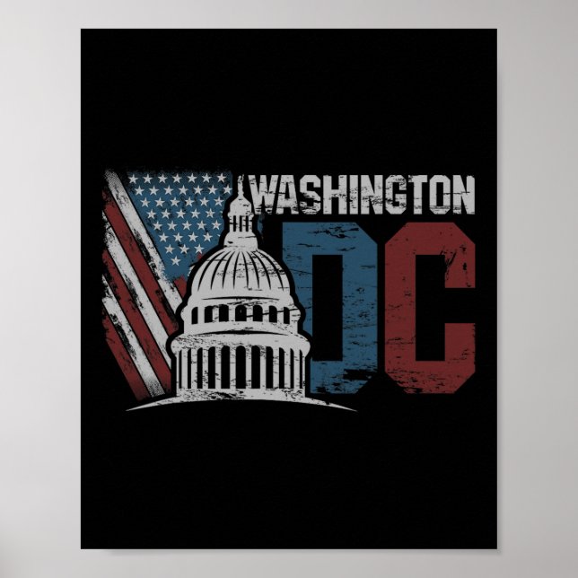 Affiche Washington Dc Capitol Hill Usa Drapeau Souvenir De (Devant)