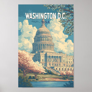 Affiche Washington DC Capitol Travel Art Vintage