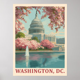 Affiche Washington DC - Cherry Blossoms & Capitol Building