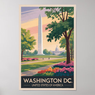 Affiche Washington DC Illustration Travel Art Vintage