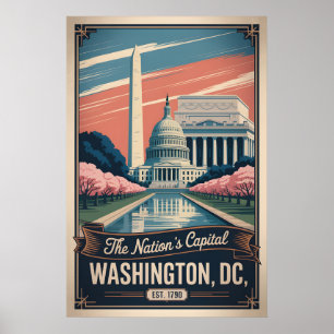 Affiche Washington DC vintage La Capitale de la nation Rét