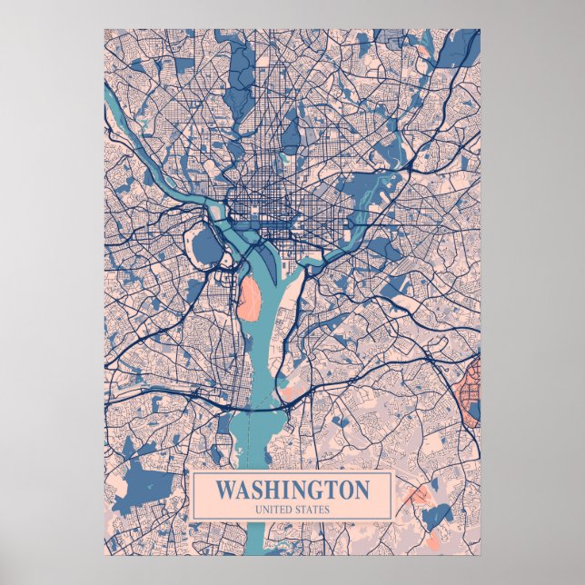 Affiche Washington - États-Unis Breezy City Map (Devant)