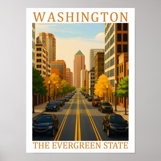 Affiche Washington l'Etat À feuillage persistant USA Trave (Devant)