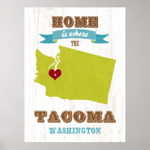Affiche Washington State Map Art - Love Tacoma Art