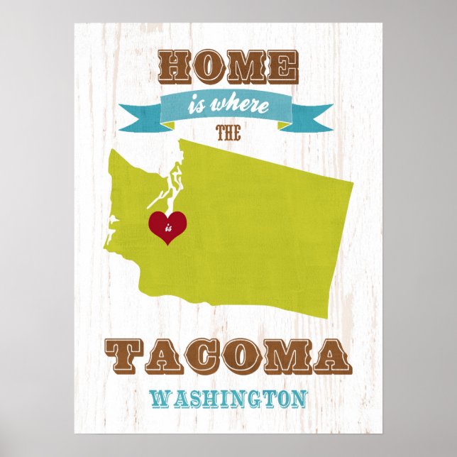 Affiche Washington State Map Art - Love Tacoma Art (Devant)