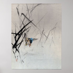 Affiche Watanabe Seitei Oiseaux capturer le poisson parmi 
