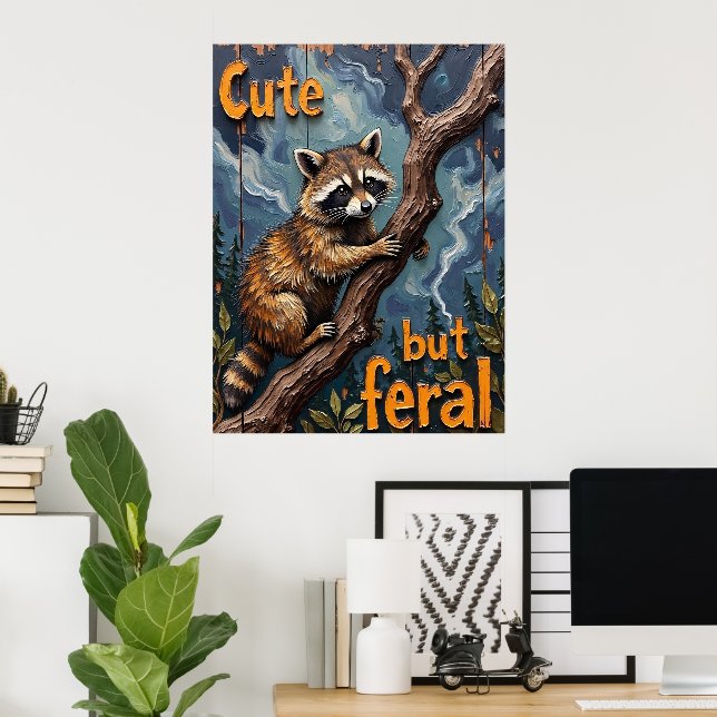 Affiche Watcher Woodland : Raccoon sur un membre (Bureau à domicile)