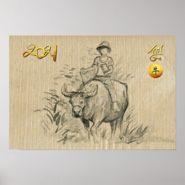 Affiche Water Buffalo Kid Chinese Ox Year 2021 HorP Post (Devant)
