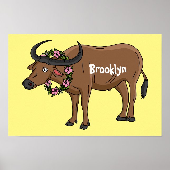 Affiche Water buffalo with flowers (Devant)