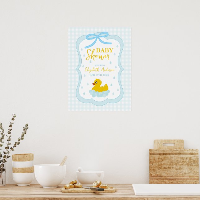 Affiche Water Droplets Gingham Boy Baby Shower Welcome (Cuisine)
