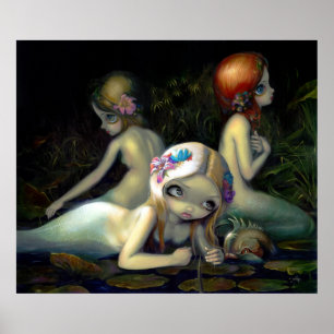 Affiche Water Elementals ART PRINT mermaid nymphs dolphin
