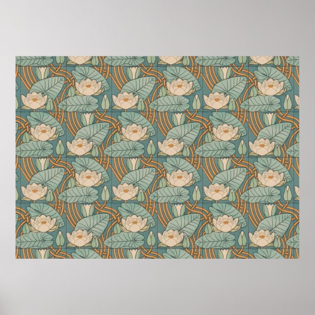 Affiche Water Lys Lily Art Nouveau Nature (Devant)