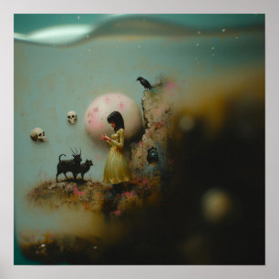 Affiche Water Priestess Raven Witchy AI Art Matte Value