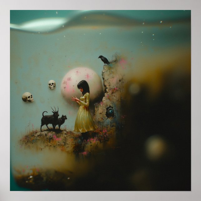 Affiche Water Priestess Raven Witchy AI Art Matte Value (Devant)