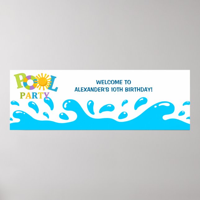 Affiche Water Splash Pool Party Boy Birthday Banner (Devant)