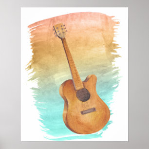 Affiche Watercolor Acoustic Guitar