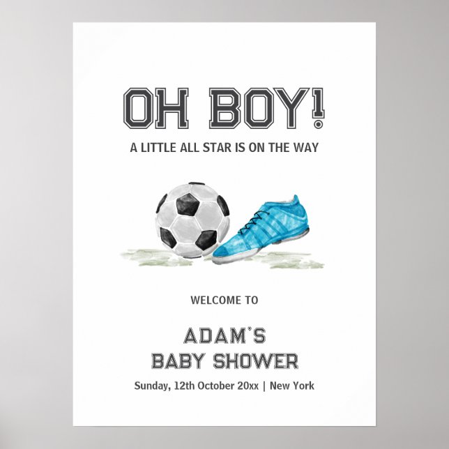 Affiche Watercolor All Star Soccer Baby Shower Welcome (Devant)