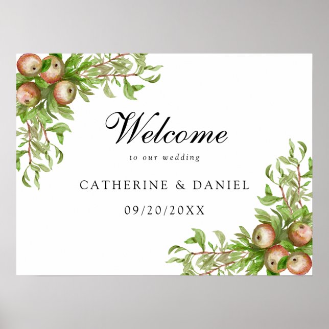 Affiche Watercolor apples Wedding welcome sign  (Devant)