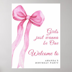 Affiche Watercolor arc rose fille 1ère fête d'anniversaire