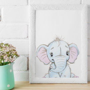 Affiche Watercolor Baby Elephant Nursery Adorable