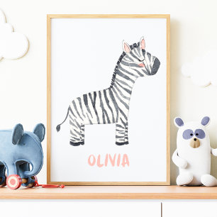 Affiche Watercolor Baby Zebra Kid's Nursery Room