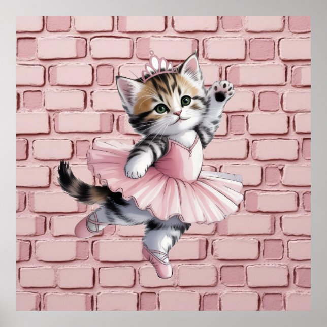 Affiche Watercolor Ballerina Kitten Girl Birthday Party  (Devant)