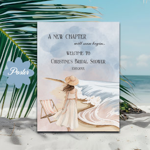 Affiche Watercolor Beach and Waves Fête des mariées Welcom