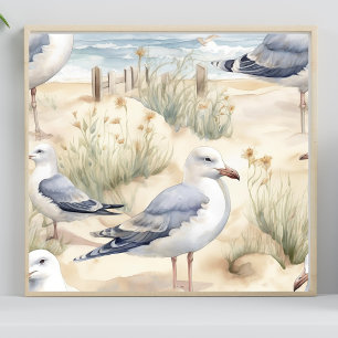 Affiche Watercolor Beach Bird Scene