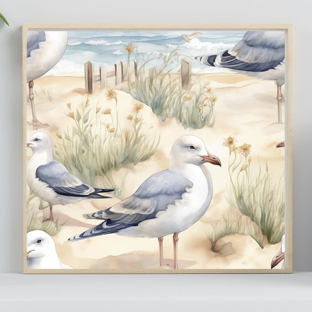 Affiche Watercolor Beach Bird Scene (Créateur téléchargé)